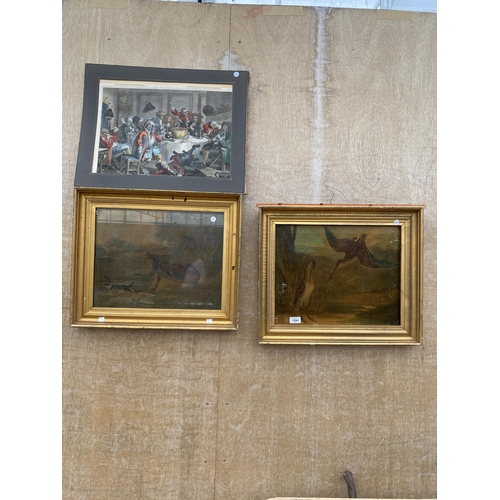 TWO GILT FRAMED OLEOGRAPHS OF MALLARDS AND A FURTHER PRINT