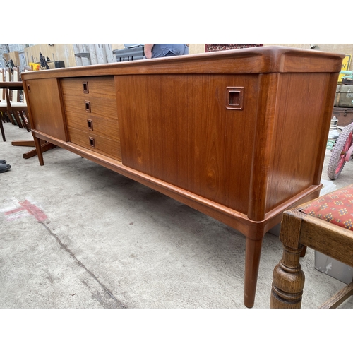 2775 - A RETRO TEAK SIDEBOARD ENCLOSING TWO CUPBOARDS AND THREE DRAWERS BEARING LABEL 'BRAMIN, MADE IN DENM... 