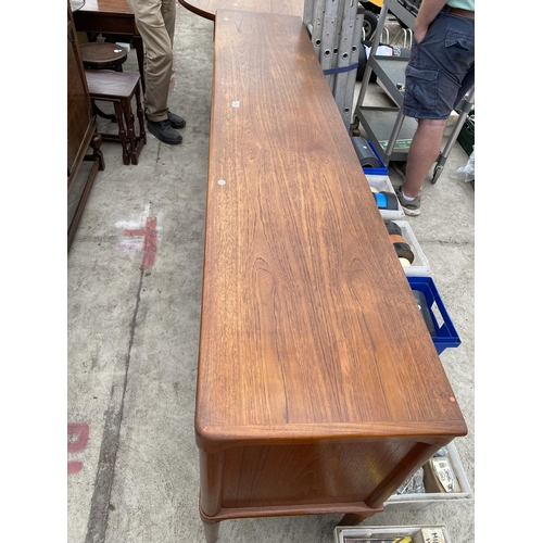 2775 - A RETRO TEAK SIDEBOARD ENCLOSING TWO CUPBOARDS AND THREE DRAWERS BEARING LABEL 'BRAMIN, MADE IN DENM... 