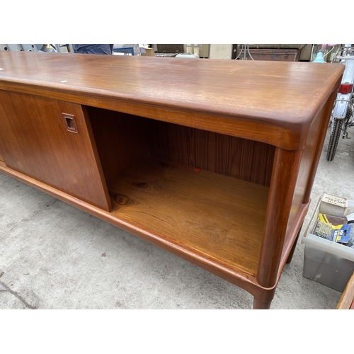 2775 - A RETRO TEAK SIDEBOARD ENCLOSING TWO CUPBOARDS AND THREE DRAWERS BEARING LABEL 'BRAMIN, MADE IN DENM... 