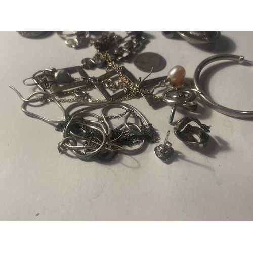 639 - VARIOUS ITEMS OF SCRAP SILVER JEWELLERY TO INCLUDE EARRINGS, BANGLES ETC.