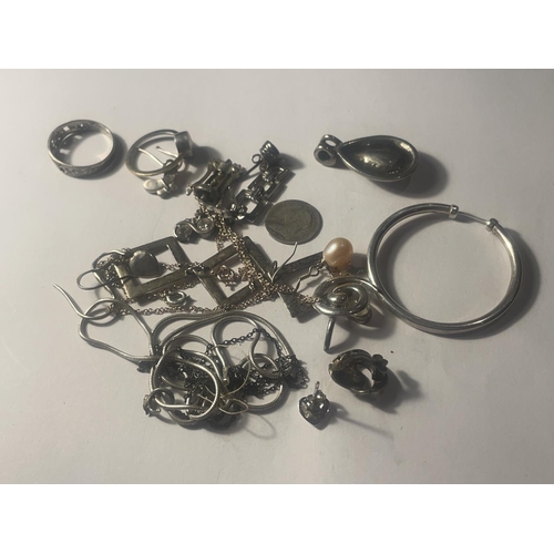 639 - VARIOUS ITEMS OF SCRAP SILVER JEWELLERY TO INCLUDE EARRINGS, BANGLES ETC.