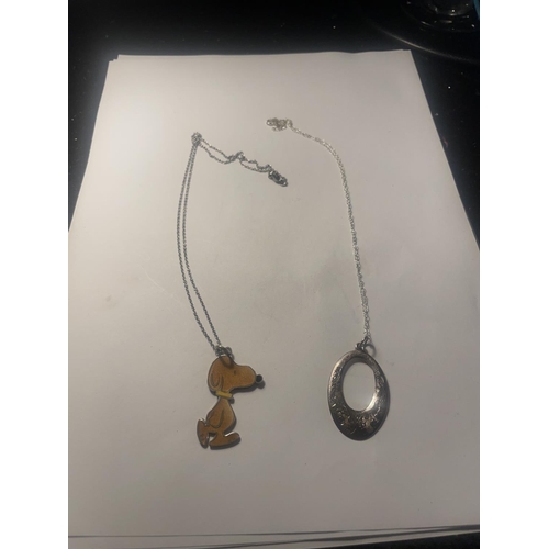 644 - TWO SILVER NECKLACES WITH PENDANTS INCLUDING ONE SNOOPY