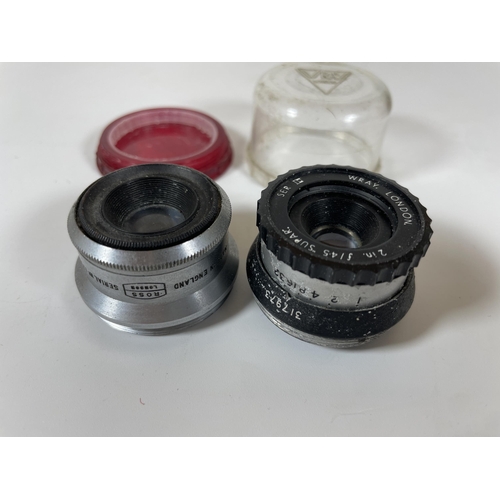 113 - TWO VINTAGE EARLY CAMERA ENLARGER LENS' - ROSS LONDON 5CM RESOLUX F/3.5 & SUPAR WRAY 2 INCH F 4.5 IN... 