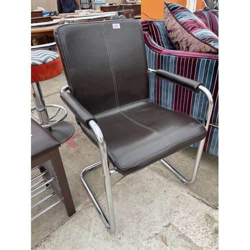 2781 - A BROWN LEATHERETTE CHAIR ON TUBULAR CHROME FRAME