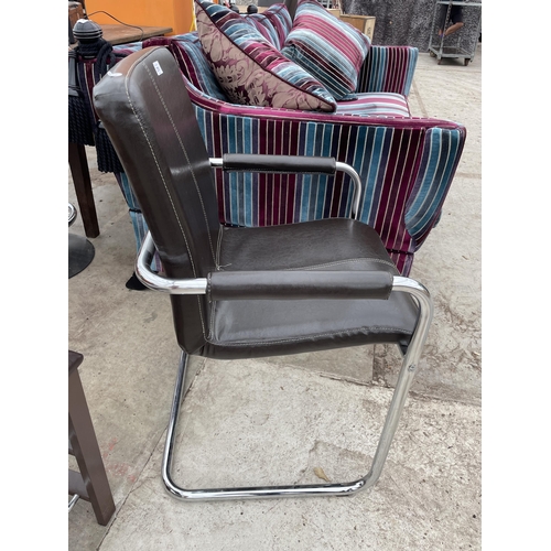 2781 - A BROWN LEATHERETTE CHAIR ON TUBULAR CHROME FRAME