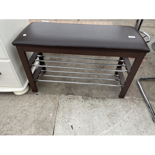 2782 - A BROWN LEATHERETTE STOOL/ SHOE RACK