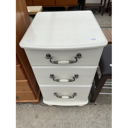 2783 - A WHITE BEDSIDE CHEST OF THREE DRAWERS