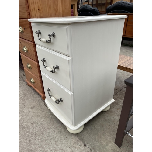 2783 - A WHITE BEDSIDE CHEST OF THREE DRAWERS