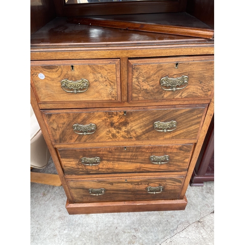 2786 - AN EARLY 20TH CENTURY WALNUT AND MAHOGANY CABINET WITH TWO UPPER DOORS AND DRAWERS AND TWO SHORT AND... 