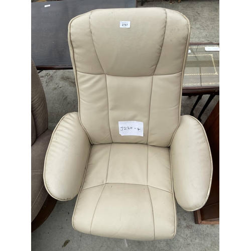 2787 - A CREAM LEATHERETTE ELECTRIC MASSAGE SWIVEL ARMCHAIR