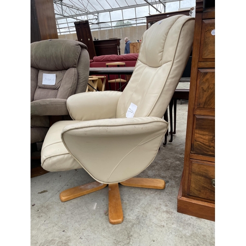 2787 - A CREAM LEATHERETTE ELECTRIC MASSAGE SWIVEL ARMCHAIR