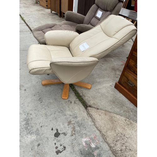 2787 - A CREAM LEATHERETTE ELECTRIC MASSAGE SWIVEL ARMCHAIR