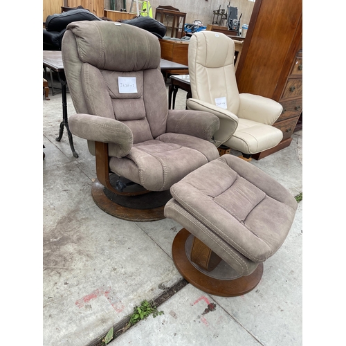 2788 - A BROWN SUEDE EFFECT SWIVEL ARMCHAIR AND FOOT STOOL