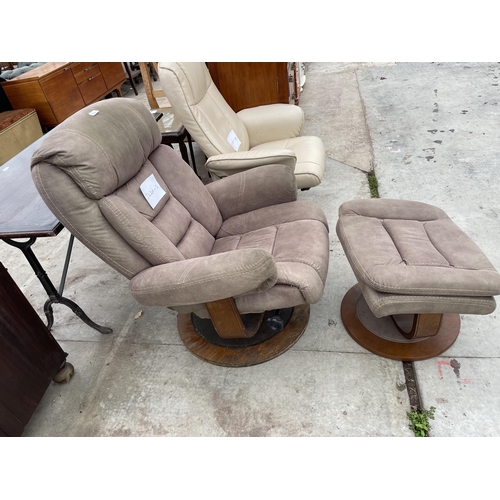 2788 - A BROWN SUEDE EFFECT SWIVEL ARMCHAIR AND FOOT STOOL