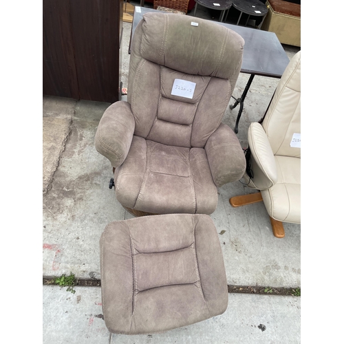 2788 - A BROWN SUEDE EFFECT SWIVEL ARMCHAIR AND FOOT STOOL