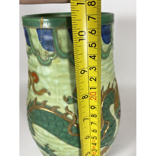 110 - THREE ITEMS - CHARLOTTE RHEAD CROWN DUCAL MANCHU DRAGON PATTERN VASE, (A/F), HEIGHT 27CM, COPELAND S... 