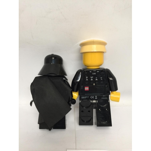 333 - TWO LARGE LEGO MINI-FIGURE BATTERY OPERATED DIGITAL TOYS - A DARTH VADER TORCH AND A POLICEMAN ALARM... 