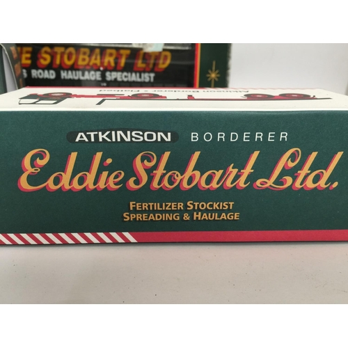 336 - FOUR BOXED EDDIE STOBART TRUCKS, 3 ATLAS AND 1 CORGI