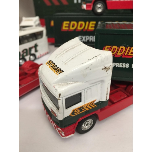 337 - ELEVEN UNBOXED EDDIE STOBART VEHICLES PLUS ONE LARGE TRAILER