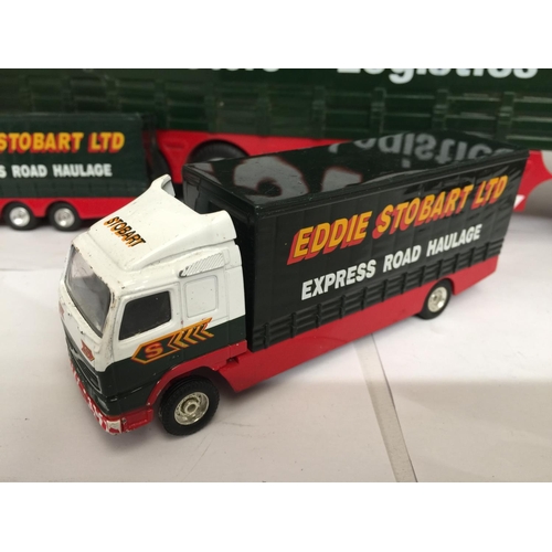 337 - ELEVEN UNBOXED EDDIE STOBART VEHICLES PLUS ONE LARGE TRAILER