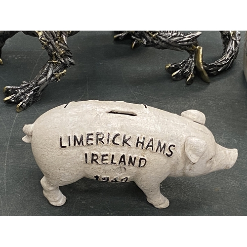 126 - A CAST 'LIMERICK HAMS', PIG MONEY BOX, HEIGHT 9CM, LENGTH 18CM