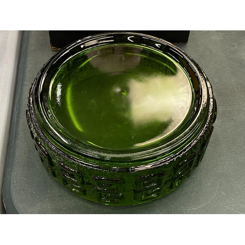 133 - A WHITEFRIARS GREEN GLASS BOWL, DIAMETER 19.5CM