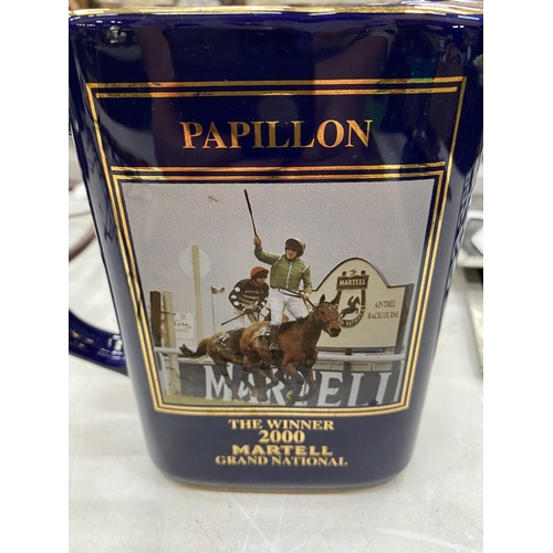 172 - TWO MARTELL COGNAC WATER JUGS FEATURING GRAND NATIONAL WINNERS 'PAPILLON' (2000) AND 'SEAGRAM' (1991... 