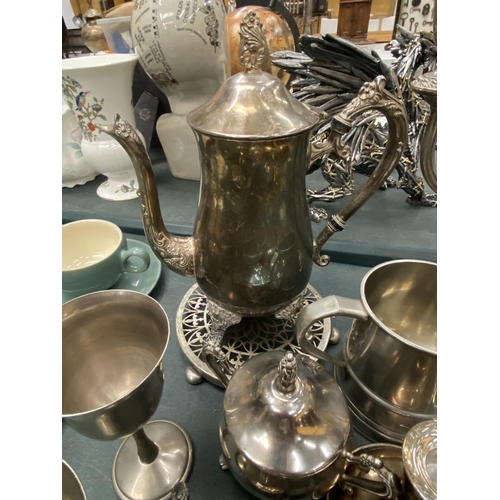 198 - A LARGE QUANTITY OF VINTAGE SILVER PLATED ITEMS TO INCLUDE GALLERIED TRAYS, GOBLETS, CANDLEABRAS, A ... 