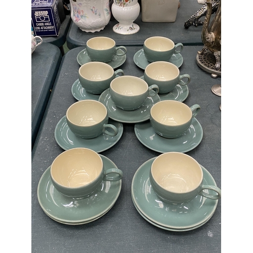 199 - A QUANTITY OF DENBY CUPS AND SAUCERS IN GREEN