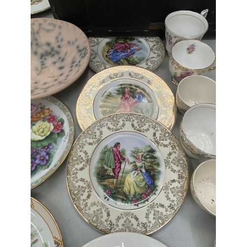 209 - A QUANTITY OF ITEMS TO INCLUDE CABINET PLATES, VINTAGE CHINA CUPS, ETERNAL BEAU PLATES, A BUNNYKINS ... 