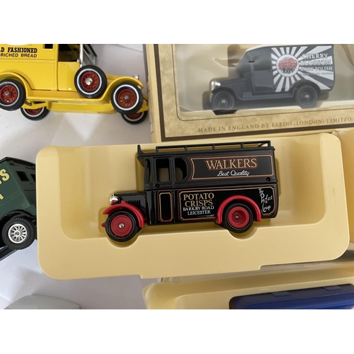 340 - NINE BOXED AND TEN UNBOXED LLEDO AND YESTERYEAR DIE-CAST VINTAGE STYLE VANS AND CARS