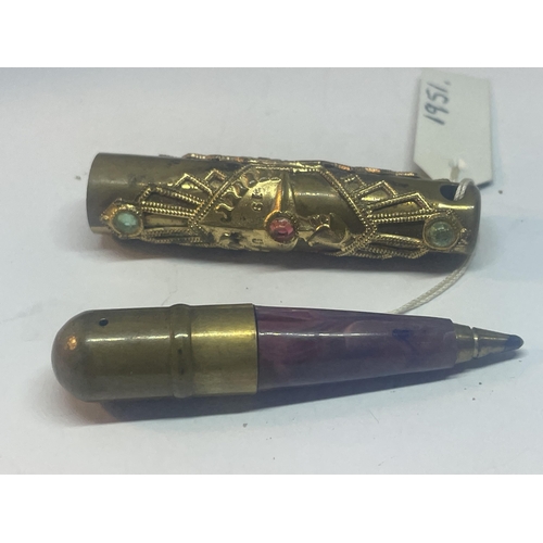 87 - A 1951 DECORATIVE TRAVEL PEN WITH COLOURED STONES WITH A PRESENTATION BOX