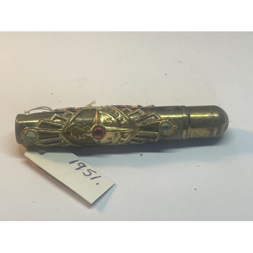 87 - A 1951 DECORATIVE TRAVEL PEN WITH COLOURED STONES WITH A PRESENTATION BOX