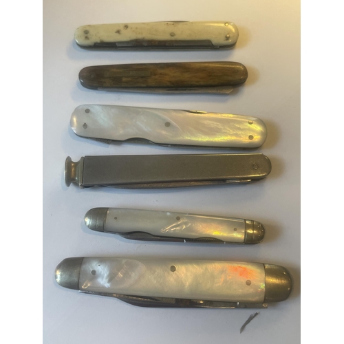 91 - SIX VARIOUS PEN KNIVES TI INCLUDE MOTHER OF PEARL EXAMPLES