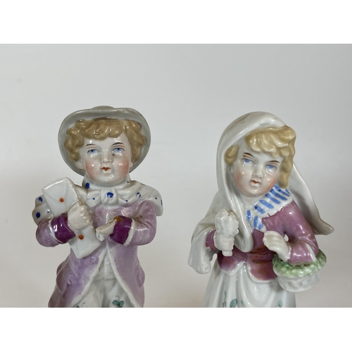 117 - TWO PAIRS OF ANTIQUE CONTINENTAL CONTA & BOEHME PORCELAIN FIGURES