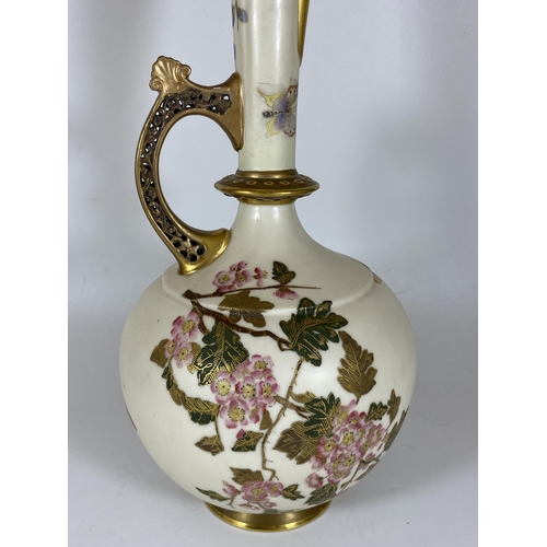 119 - A LARGE ANTIQUE ROYAL WORCESTER HAND PAINTED BLUSH IVORY FLORAL JUG, HEIGHT 38CM (A/F)