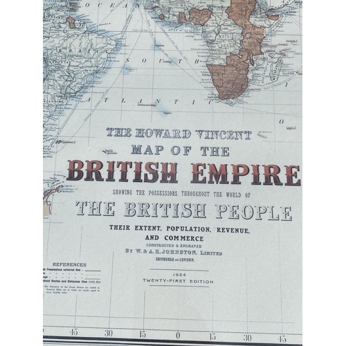 124 - TWO FRAMED PRINTS  TO INCLUDE THE HOWARD VINCENT MAP OF THE BRITISH EMPIRE, 1924, TWENTY-FIRST EDITI... 