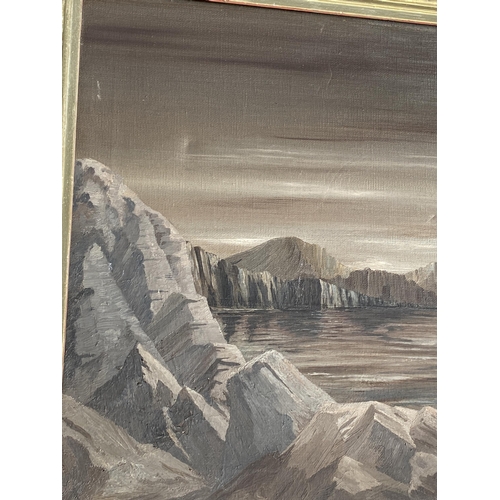 126 - A GILT FRAMED OIL ON BOARD BY J.SKELLEN, DATED 1969, OF A QUARRY SCENE, 45 X 55CM