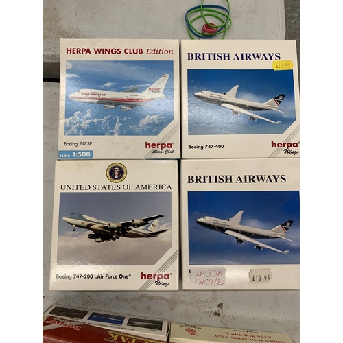 450A - FOUR BOXED HERPA WINGS 1:500 SCALE AEROPLANE MODELS