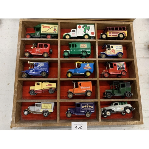 452 - TWO WOODEN DISPLAY CASES OF DIECAST CARS