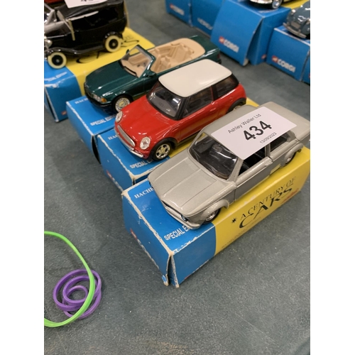 434 - THREE BOXED CORGI 'A CENTURY OF CARS' TO INCLUDE A BMW 3 SERIES, A BMW 2002 TURBO AND A MINI