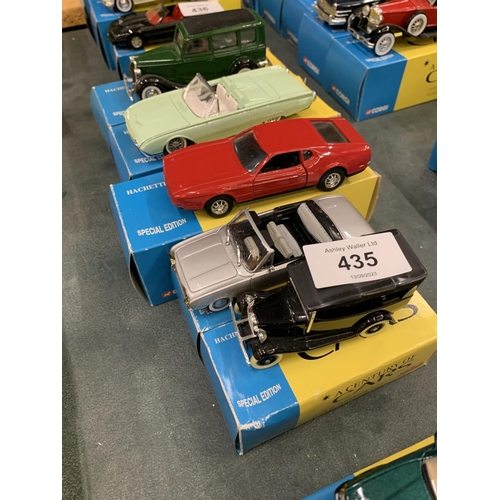 435 - FIVE BOXED CORGI 'A CENTURY OF CARS' TO INCLUDE A FORD V8, A, MUSTANG, T BIRD AND TANUS