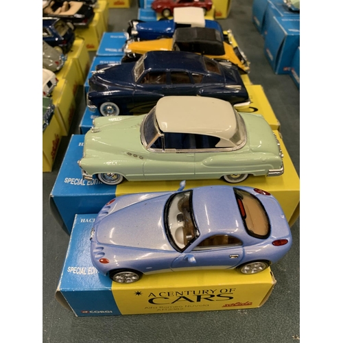 437 - FIVE BOXED CORGI 'A CENTURY OF CARS' TO INCLUDE AN ALFA ROMEO, A CORD L29, TUCKER 1948, BUICK CABRIO... 