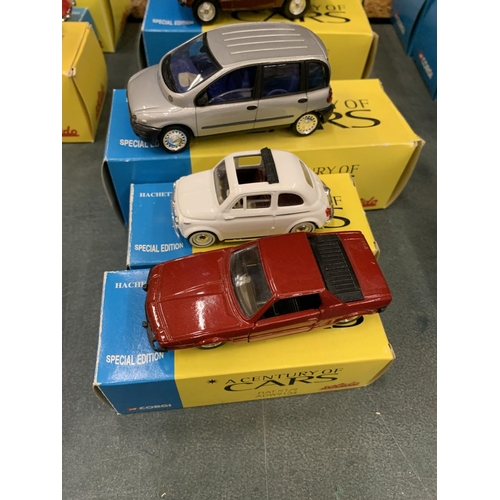 438 - THREE BOXED CORGI 'A CENTURY OF CARS' TO INCLUDE A FIAT 500, X19 AND A MULTIPLA