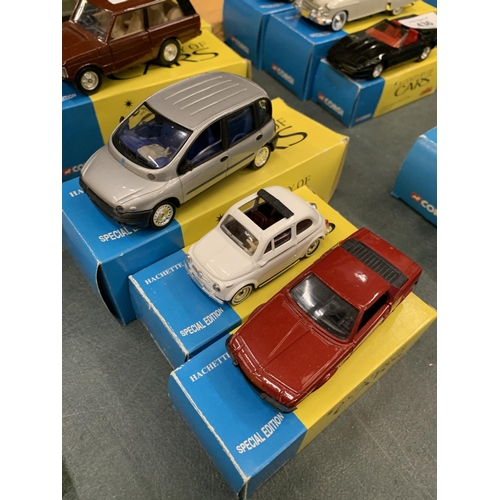 438 - THREE BOXED CORGI 'A CENTURY OF CARS' TO INCLUDE A FIAT 500, X19 AND A MULTIPLA