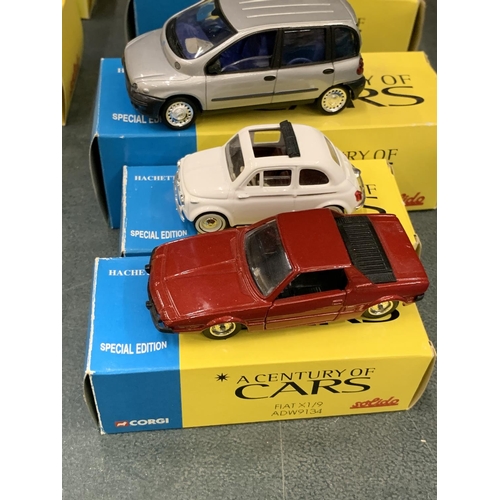 438 - THREE BOXED CORGI 'A CENTURY OF CARS' TO INCLUDE A FIAT 500, X19 AND A MULTIPLA