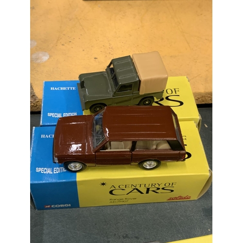 439 - TWO BOXED CORGI 'A CENTURY OF CARS' TO INCLUDE A LANDROVER ADD7088 AND A RANGE ROVER AE09907