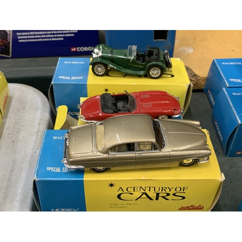 442 - THREE BOXED CORGI 'A CENTURY OF CARS' TO INCLUDE A JAGUAR E TYPE, SS100 AND AN MK10