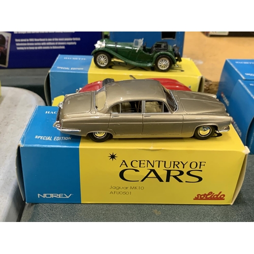 442 - THREE BOXED CORGI 'A CENTURY OF CARS' TO INCLUDE A JAGUAR E TYPE, SS100 AND AN MK10